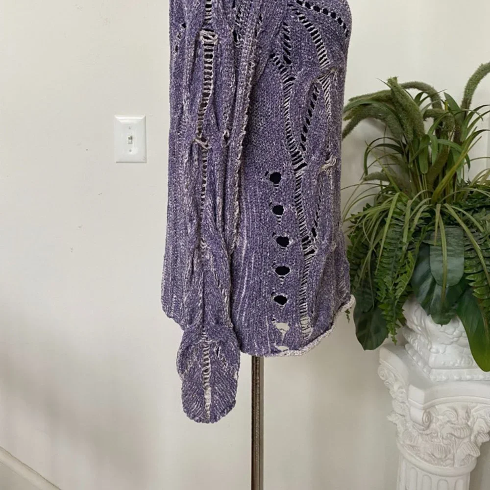 Free People Sweater Perforated Boho Purple Crochet Knit Cotton‎ Blend S